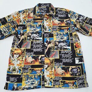 K.A.D. Anime - XL Character Button Up Short Sleeve Shirt Cartoon Black Multi EC